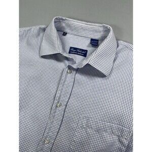 RENZO PALANDRI Men's Dress Shirt 16 32/33 Blue Micro-Check Long Sleeve ITALIAN